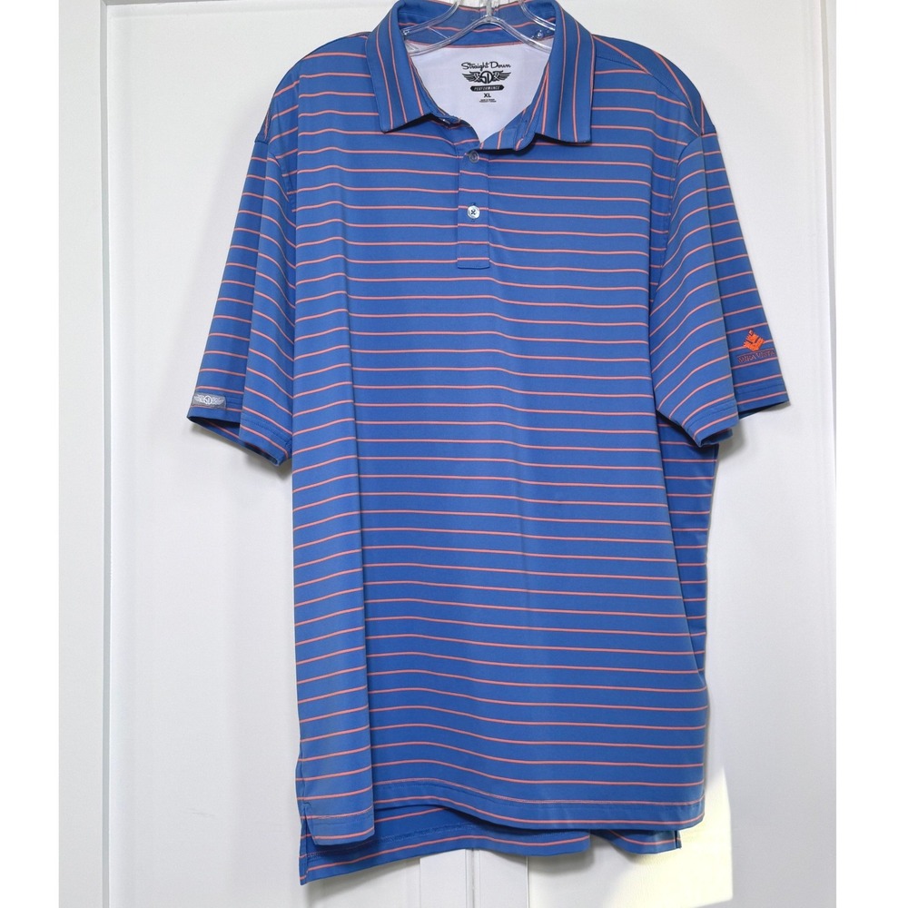 Straight Down Mens Performance Polo Shirt XL Blue Orange Striped Mira Vista Golf